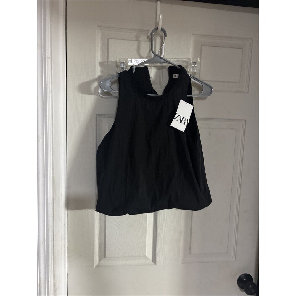 Zara Women’s Sleeveless Balloon Crop Shirt Size Large Black